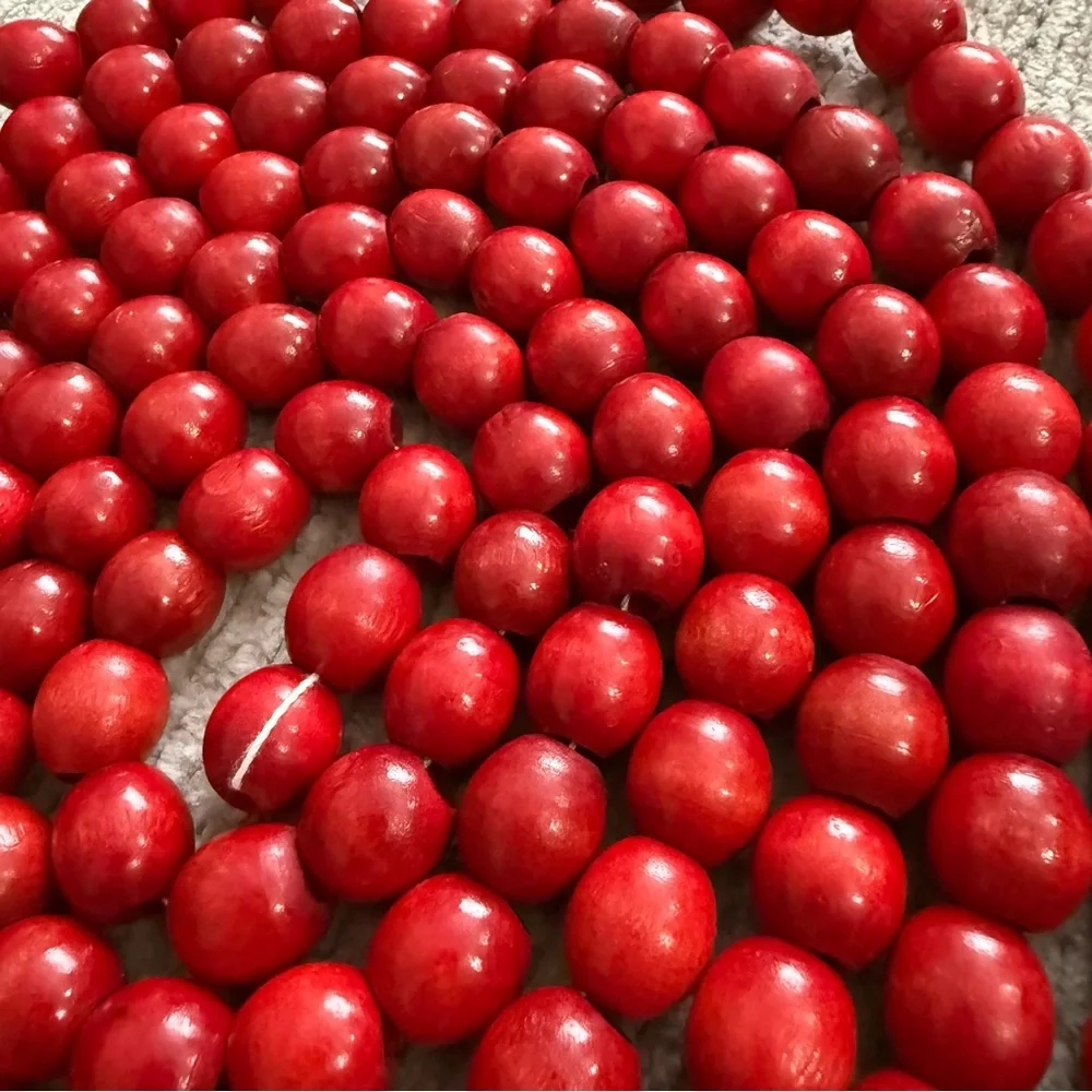 Vintage‎ Wooden Cranberry Christmas Tree Bead Garland Lot Red Holiday Decor